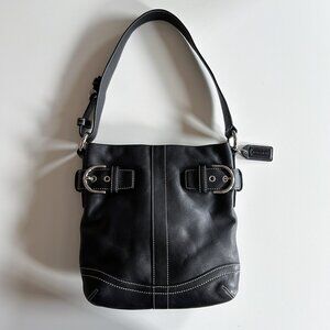 Vintage Y2K Coach 1453 Black Leather Slim Duffle Soho Buckle Shoulder Bag